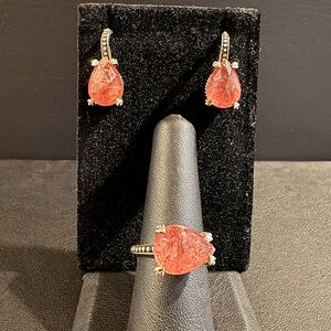Stephen Dweck Reticulated Rose Quartz Earrings and Ring Set